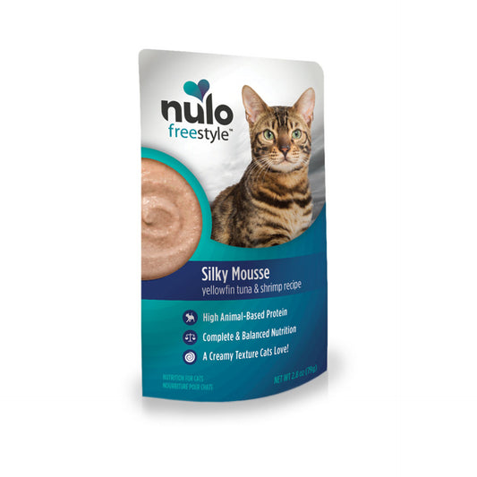 Nulo Freestyle Grain-Free Silky Mousse Yellowfin, Tuna & Shrimp Recipe Cat Food Topper, 2.8oz