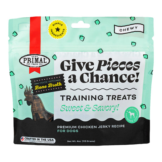 Primal Give Pieces A Chance Chicken w/ Bone Broth Jerky Recipe Training Dog Treats