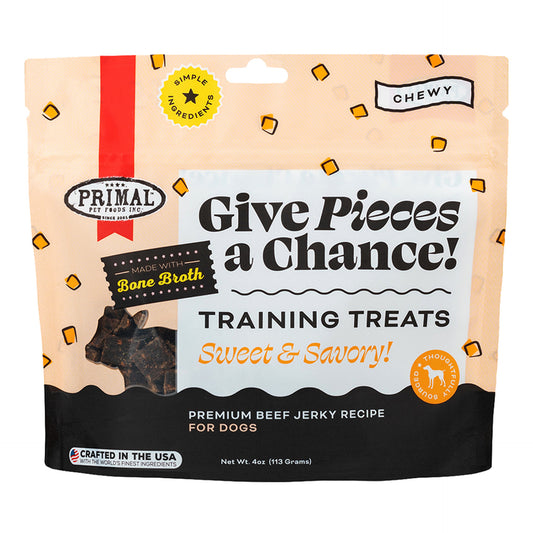 Primal Give Pieces A Chance Beef w/ Bone Broth Jerky Recipe Training Dog Treats