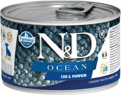 Farmina N&D Ocean Wet Puppy Food - Cod & Pumpkin Mini Puppy-Case Of 6, 4.9 Oz Cans
