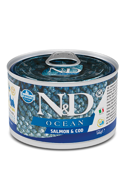 Farmina N&D Ocean Wet Dog Food - Salmon & Cod Mini Adult-Case Of 6, 4.9 Oz Cans