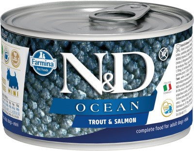 Farmina N&D Ocean Wet Dog Food - Trout & Salmon Mini Adult-Case Of 6, 4.9 Oz Cans
