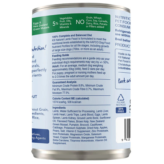 K9 Natural Canned Lamb Feast Dog Food - 13oz