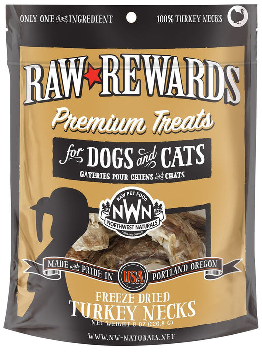 NW Naturals Raw Rewards Freeze Dried Treats for Dogs and Cats- Turkey Necks 8oz