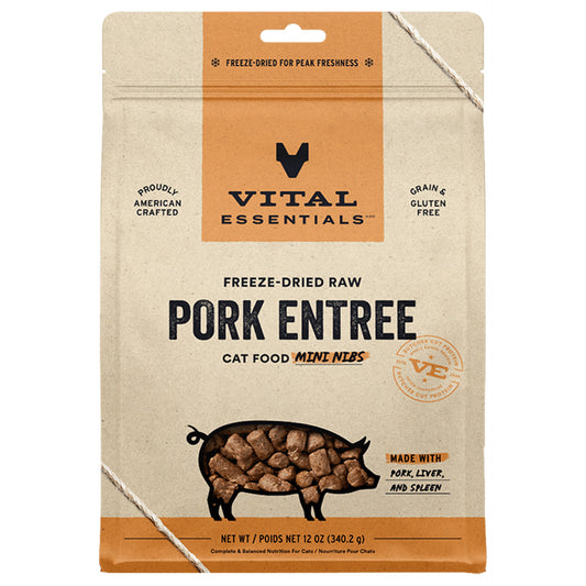 Vital Essentials Pork Entrée Mini Nibs Freeze-Dried Raw Cat Food