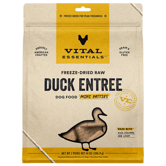 Vital Essentials Duck Entrée Mini Patties Freeze-Dried Raw Dog Food