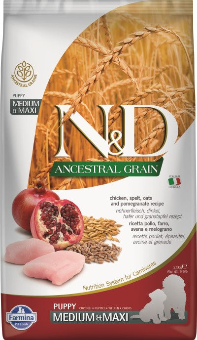 Farmina N&D Ancestral Grain Dry Puppy Food - Chicken & Pomegranate Med/Maxi