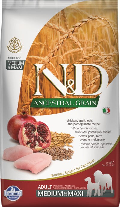 Farmina N&D Ancestral Grain Dry Dog Food - Chicken & Pomegranate Med/Maxi Adult-FARMINA ANCESTRAL GR CHICKEN