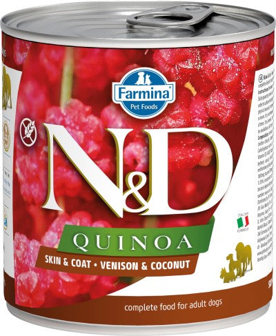 Farmina N&D Quinoa Wet Dog Food - Skin & Coat Venison-Case Of 6, 10 Oz Cans