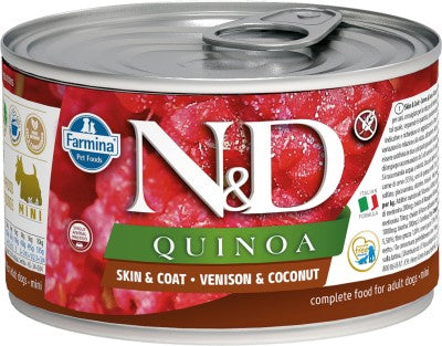 Farmina N&D Quinoa Wet Dog Food - Skin & Coat Venison Mini-Case Of 6, 4.9 Oz Cans