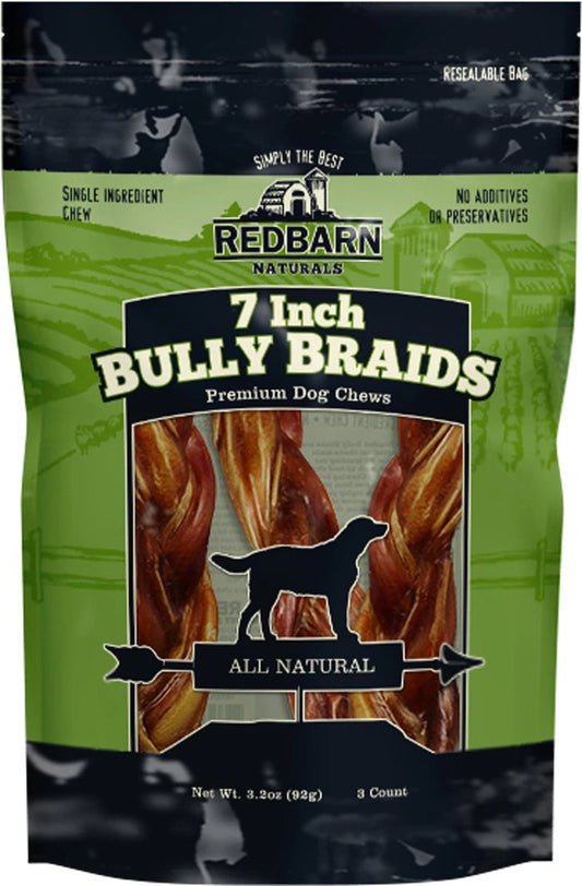 Redbarn Naturals Braided Bully Sticks 7" Dog Treats, 3 count